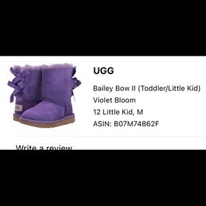 Little girls Ugg Bailey Bow Purple